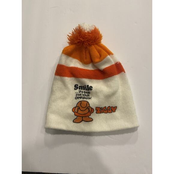 Vintage ZIGGY Comics Orange And cream Beanie Hat ORLON MADE IN USA Rare - Picture 1 of 5